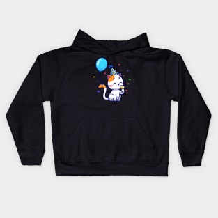 Cute Cat Birthday Party With Balloon Cartoon Kids Hoodie